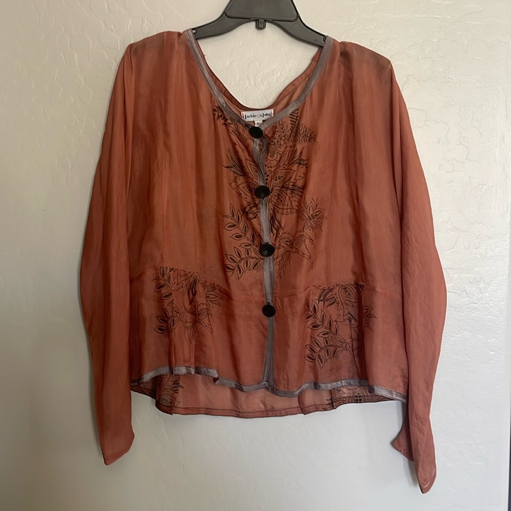 Vintage 90’s Jackie loves John silk sheer jacket / blouse